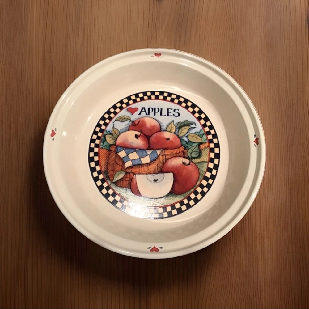 Vintage Handcrafted APPLES 10 3/4" Ceramic Pie Plate Cottagecore Country Autumn